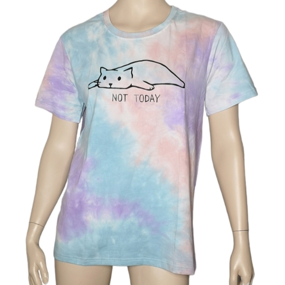 Yitan Tops - NWT Not Today Cat Humour Tie Dye Pastel Short Sleeve Stretch Tee Size Medium